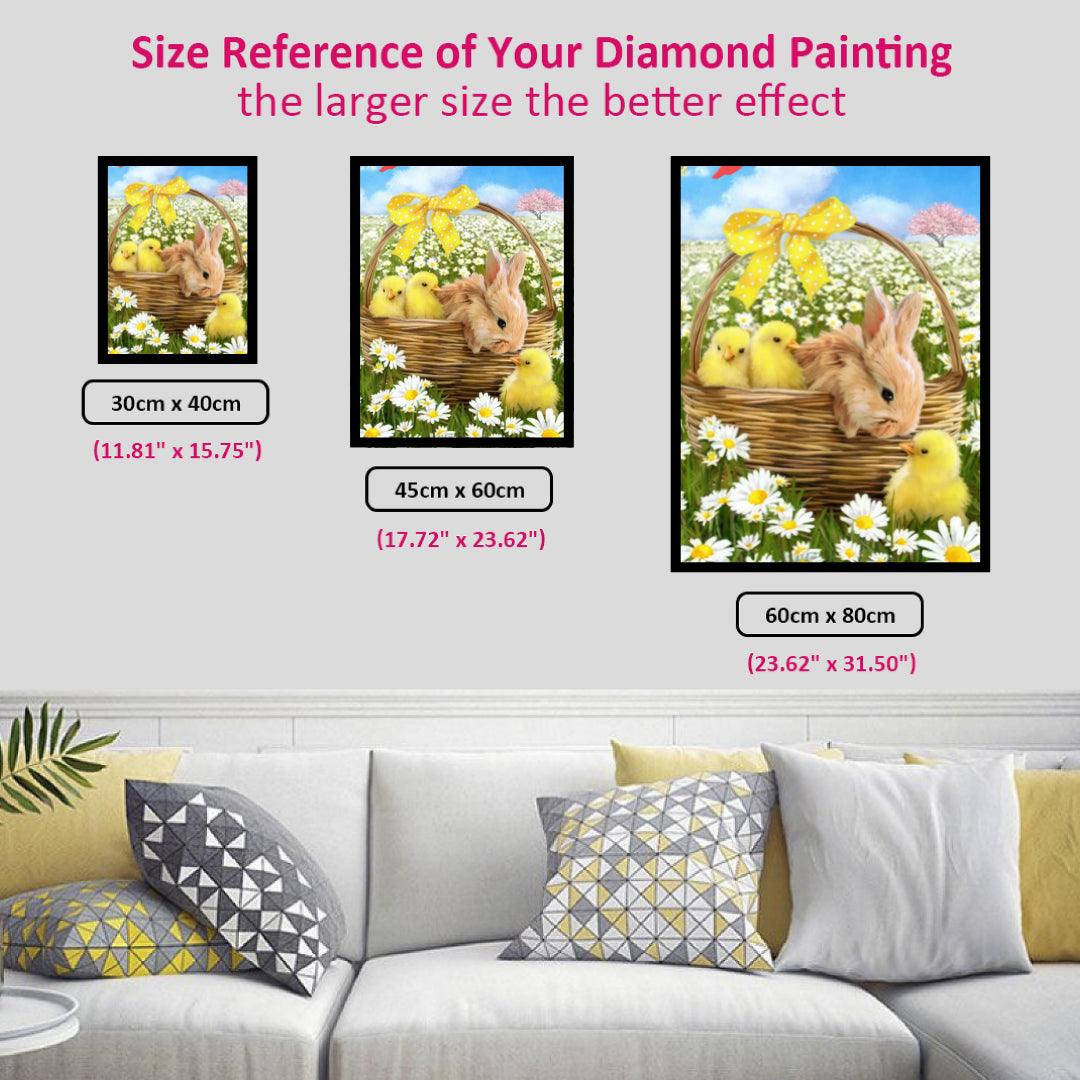 Rabbit & Chicks in the Field of Daisies Diamond Painting