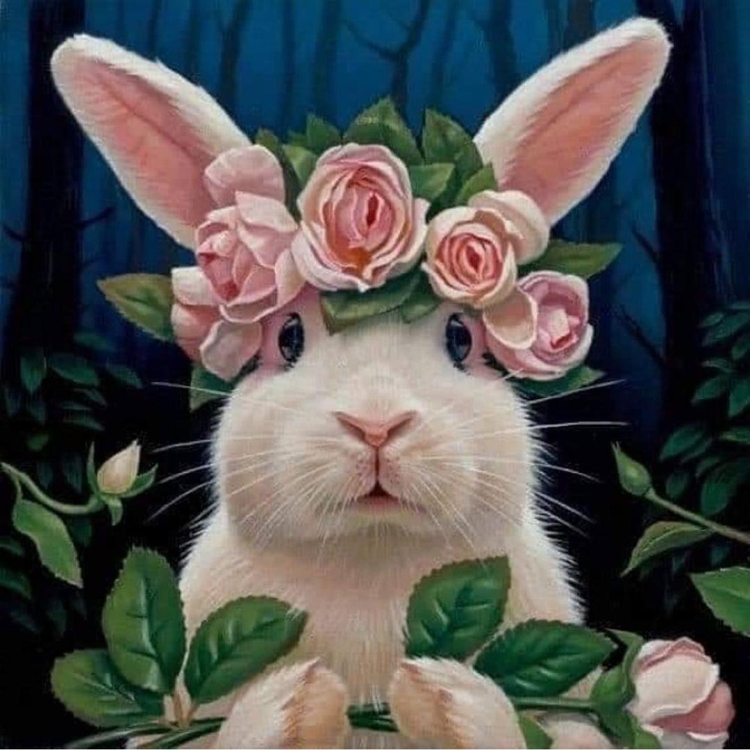 Rabbit with Rose Crown on Its Head Diamond Painting