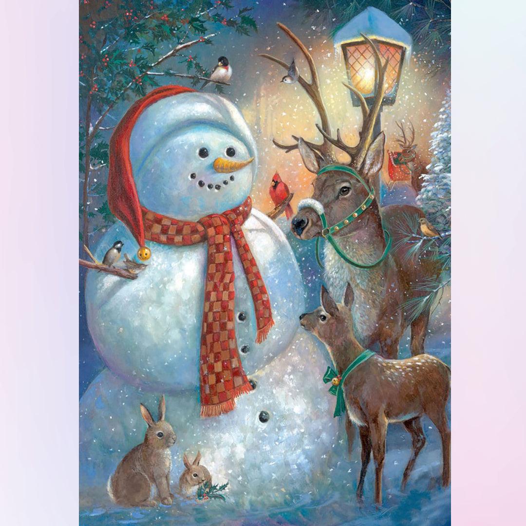 Snowman and Animal Friends in Forest Diamond Painting