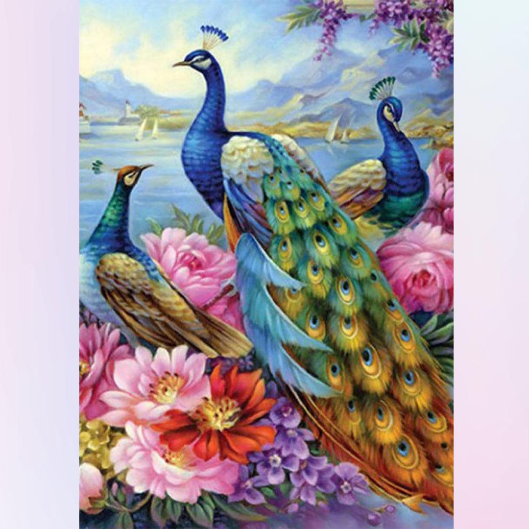 Peacocks in Flowers Diamond Painting