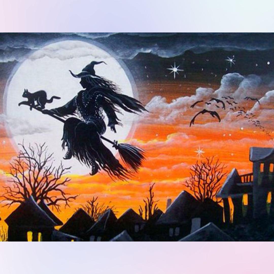 Witch Flying Across the Full Moon Diamond Painting