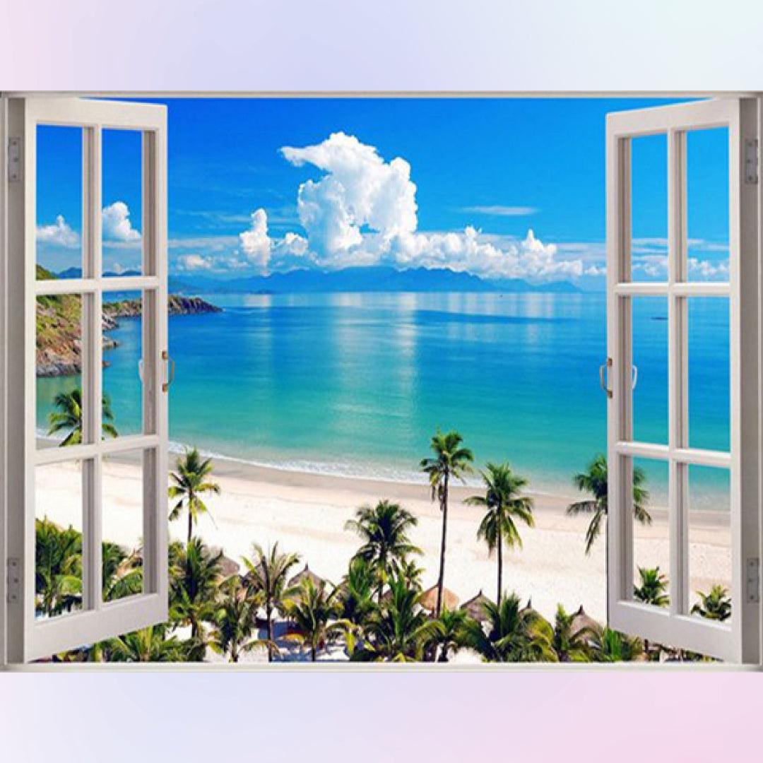 Serene Blue Sea Outside the Window Diamond Painting