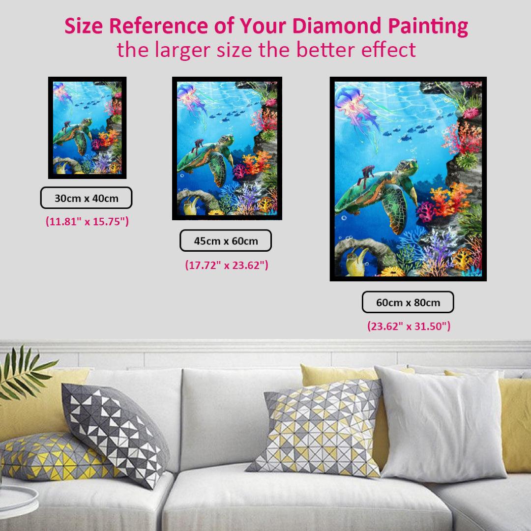 Small Diver and Large Sea Turtle Diamond Painting