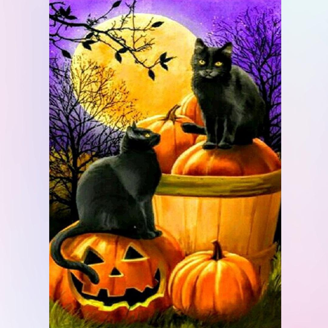 Full Moon Black Cats Pumpkin Diamond Painting