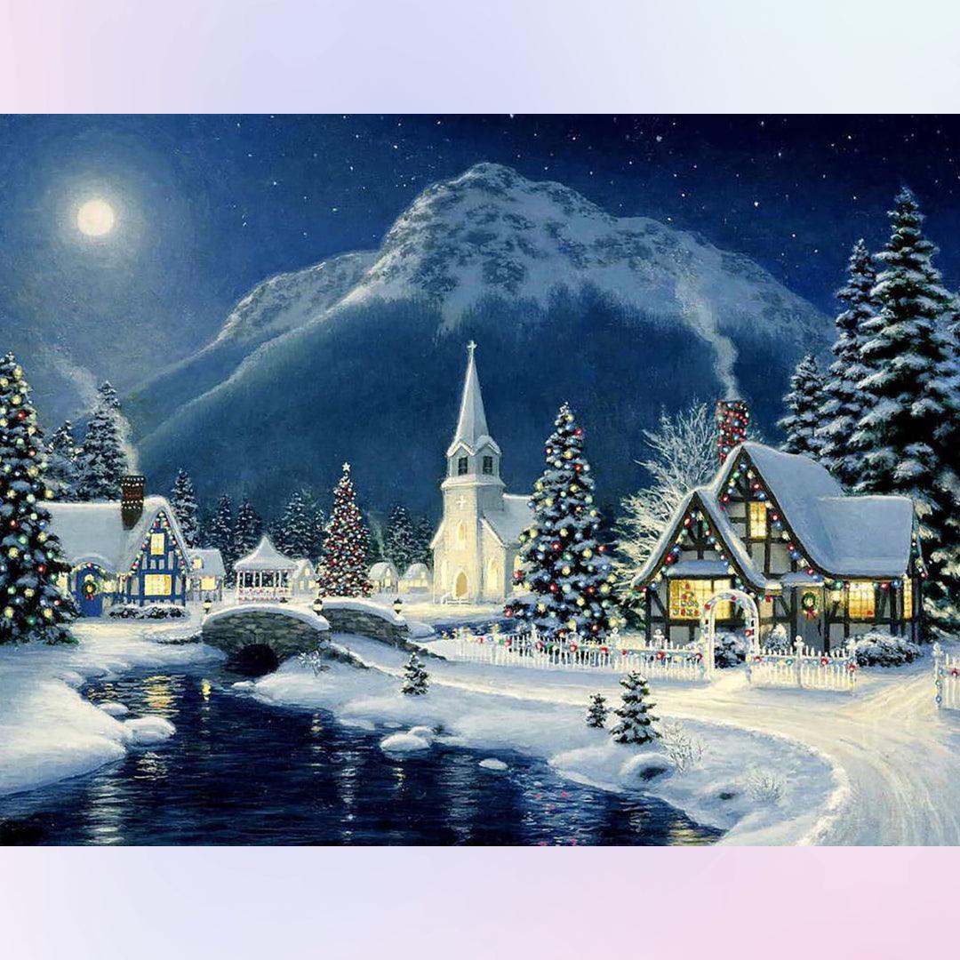 Beautiful Christmas Night in the Countryside Diamond Painting