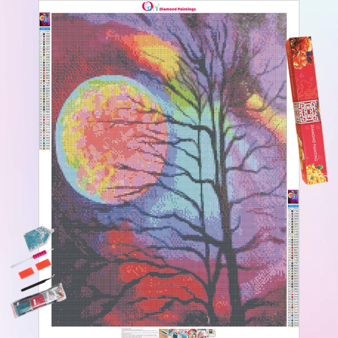 Spooky Branches and Psychedelic Full Moon Diamond Painting