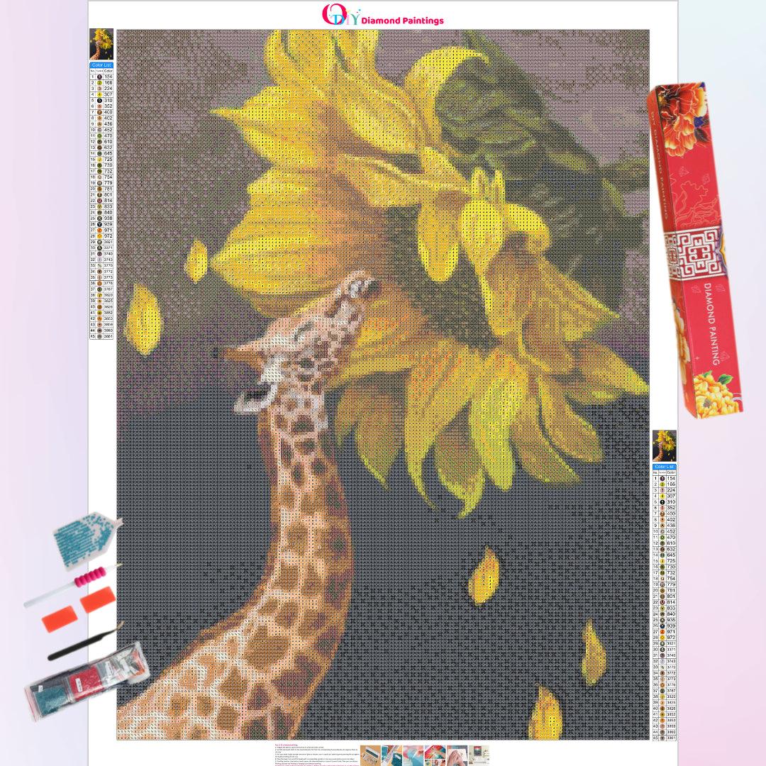 Giraffe Smelling Sunflower Diamond Painting
