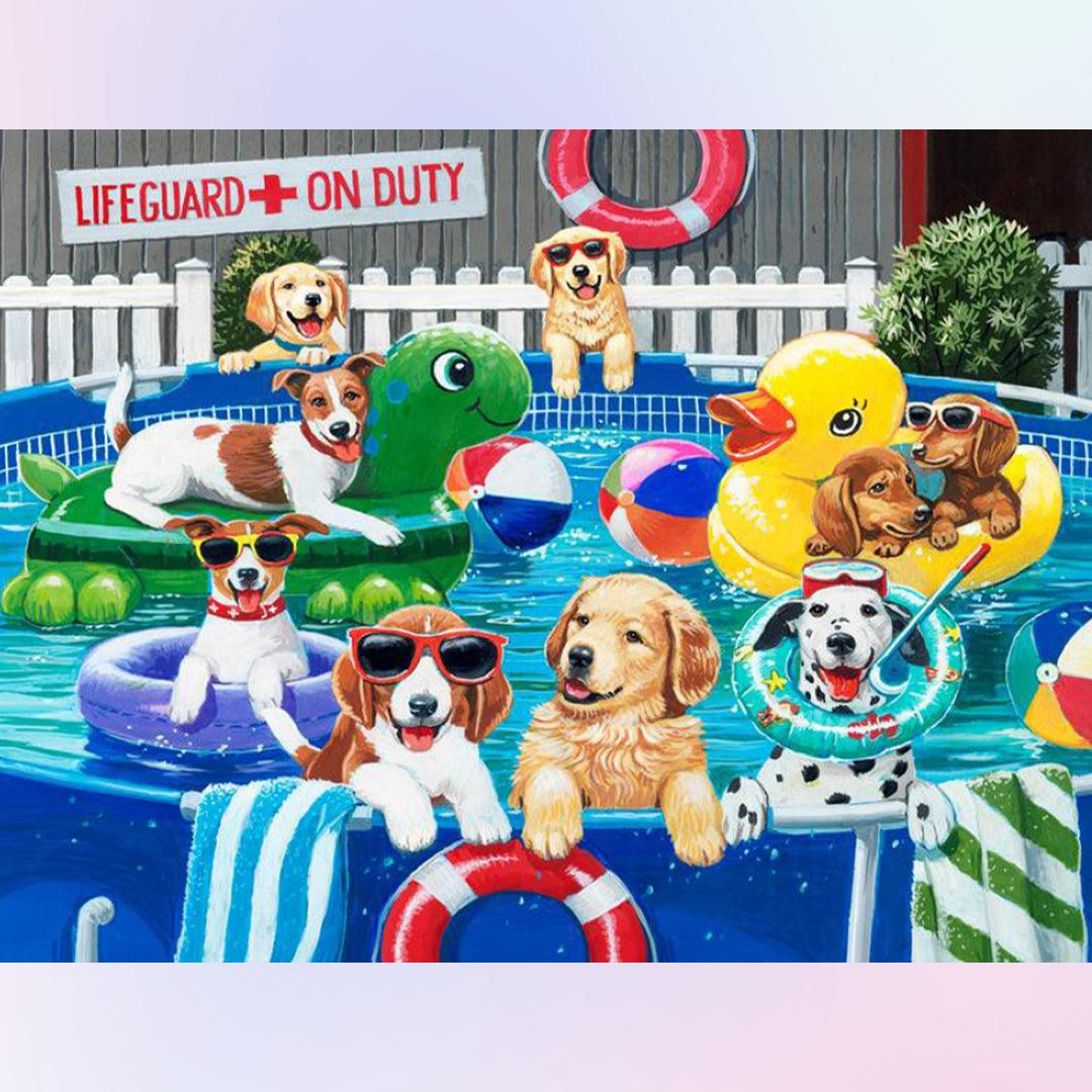 Dogs in the Swimming Pool Diamond Painting