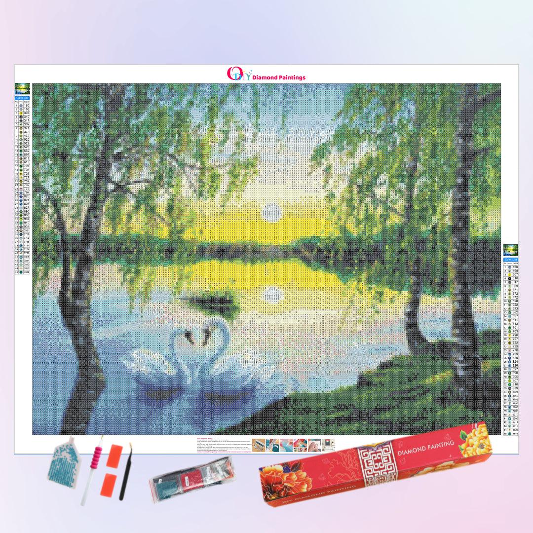 Swan Lake at Sunset Diamond Painting