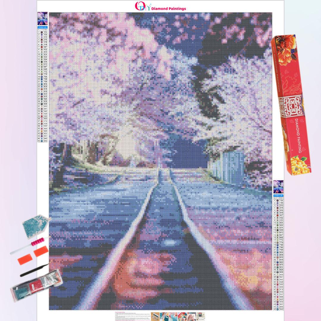 An Old Railway Full of Sakura Diamond Painting