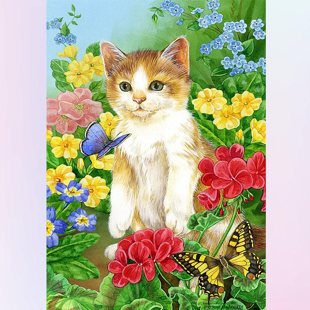 Cute Cat in Flowers Diamond Painting