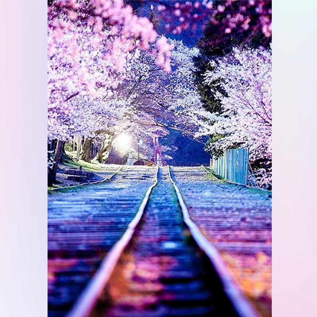 An Old Railway Full of Sakura Diamond Painting