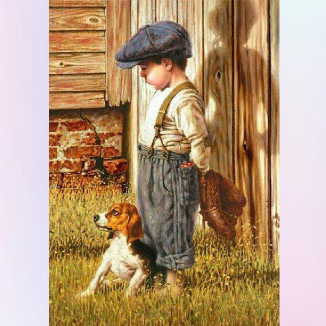 Little Boy Walking the Dog Diamond Painting