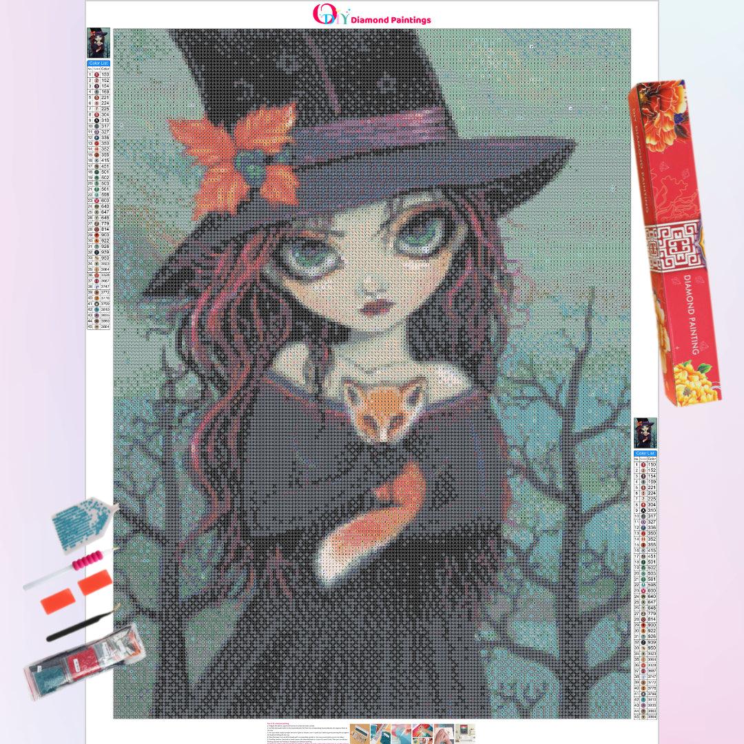 Lovely Witch and Fox Diamond Painting