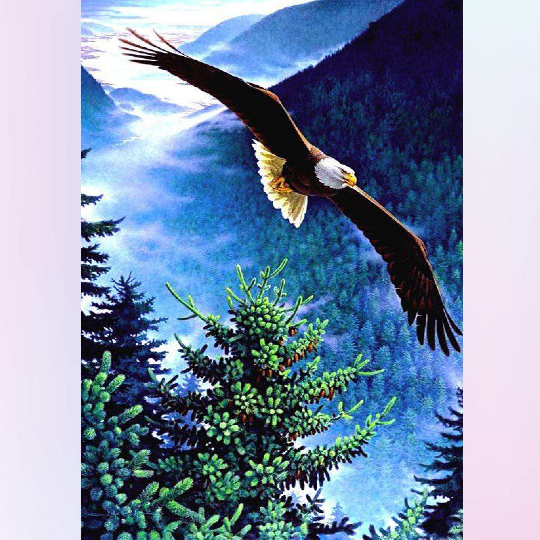 Eagle Flying Across the Forest Diamond Painting