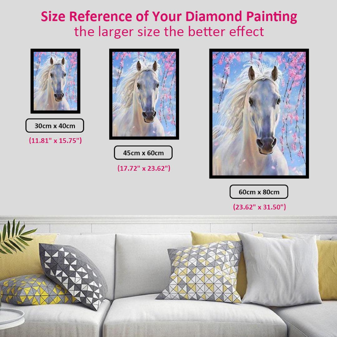 White Horse under the Peach Blossoms Diamond Painting