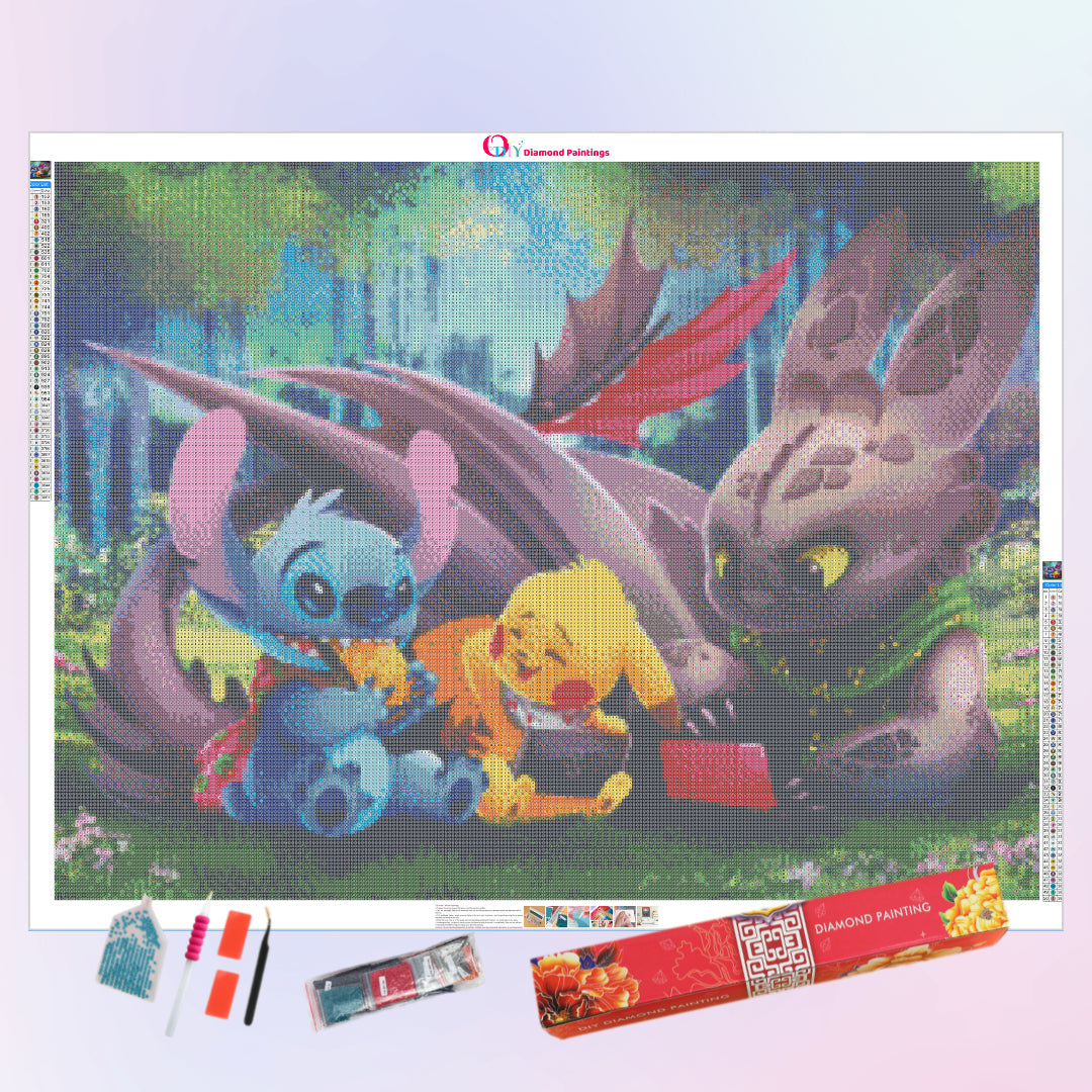 Pikachu and Toothless Watching Stitch Diamond Painting Kits for