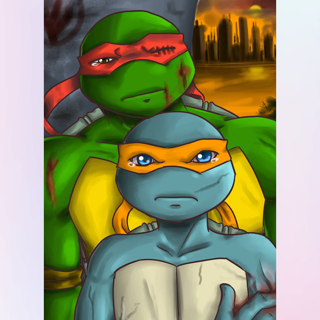 survival-warriors-raphael-and-michaelangelo-ninja-turtle-diamond-painting-art